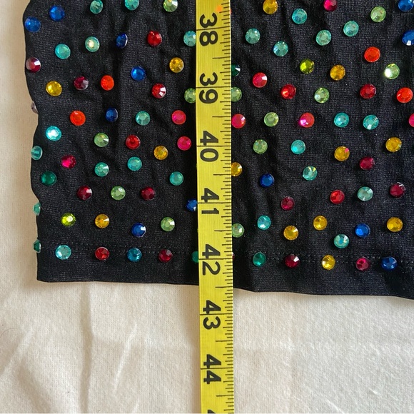 AKIRA Multicolored Rhinestone Bodycon Black Midi Dress Nylon Size Small - Picture 10 of 10